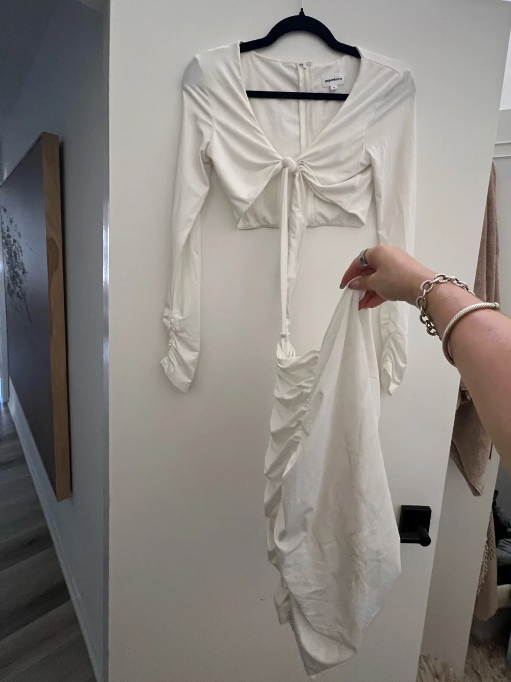 Superdown Rubena Mini Dress in ivory, size Small.